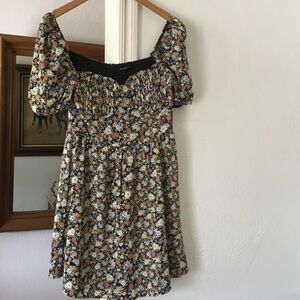 Storia Black Floral Midi Dress with Pink, Yellow and White Flowers